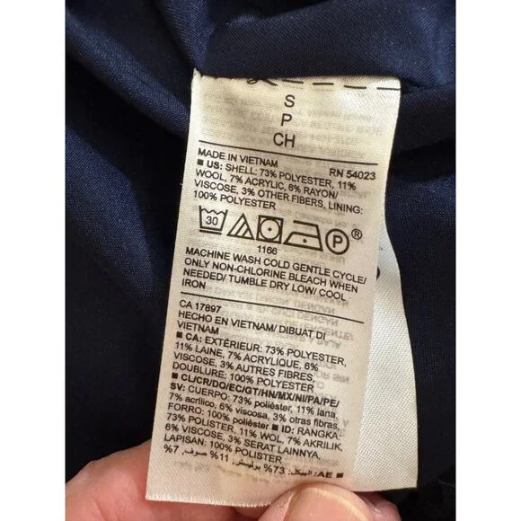 Old Navy Womens Size SMALL Navy Red Plaid Coat Wool Blend Long Duster - Picture 6 of 10